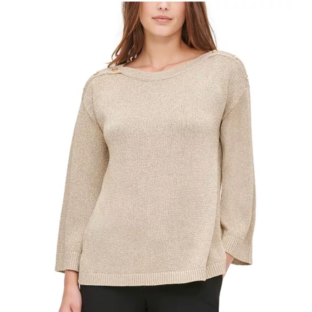 NWT Calvin Klein Metallic Button-Shoulder Sweater - Size S